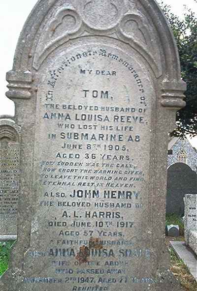 Tom Reeve, Chief Stoker,buried with his family in another part of the graveyard.