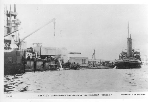 The battleship Baden being salvaged.