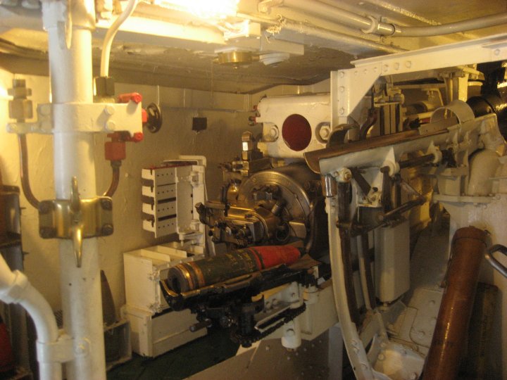 Inside the gun turret.