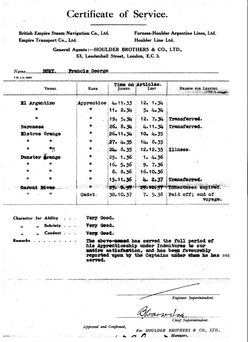 Dad’s Shipping Apprentice Certificate.