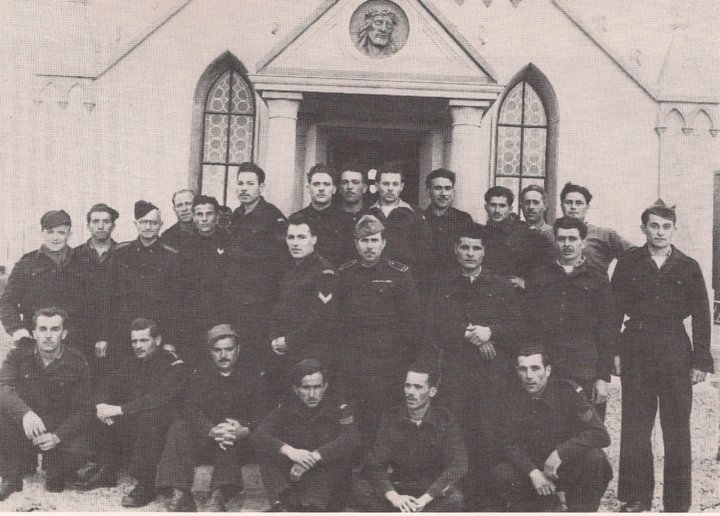 The men who built the Chapel. Chiocchetti is on the far right. Photo courtesy of the Chapel Preservation Society.