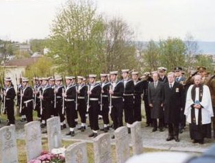 Honour Guard from H.M.S.Nottingham at Ballangen Cemetery. Photo Ron.Cope