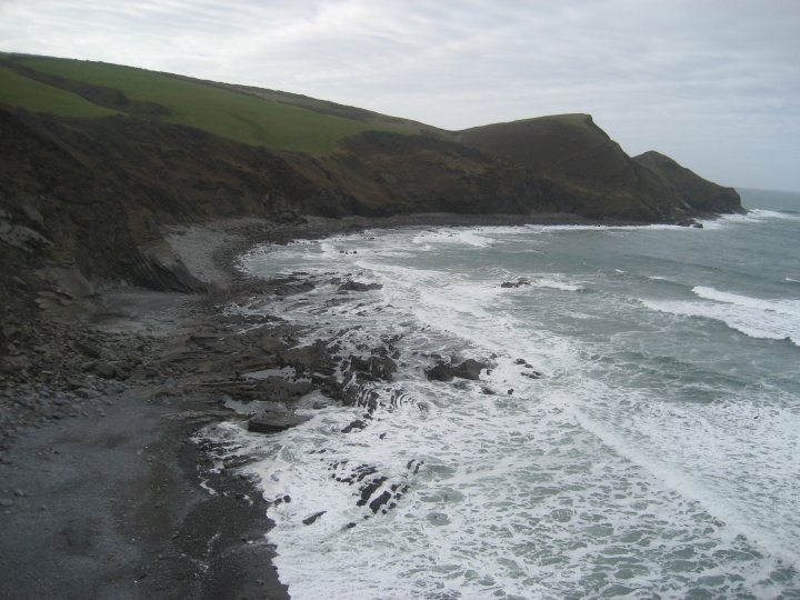 You can see the remains in the far bay from the cliffs.