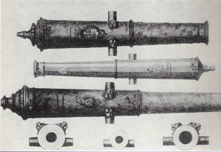 Deane's watercolour of some of the cannons he found on the Mary Rose.