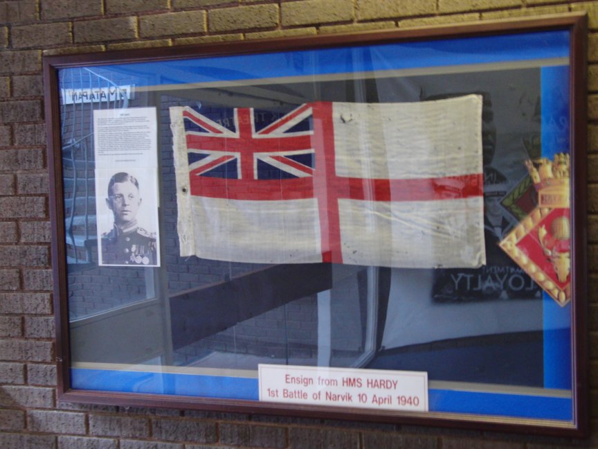 H.M.S.Hardy's Ensign on show at H.M.S.Raleigh training base, Torpoint Cornwall.