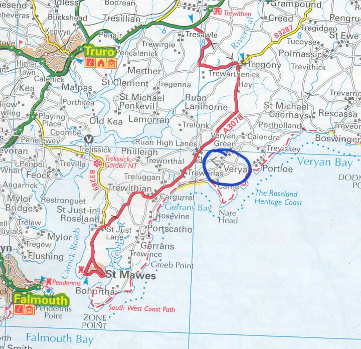 Map showing the Village of Veryan