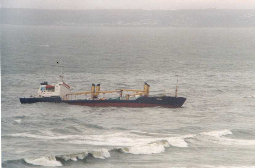 Hard aground in Whitsands Bay. Hard aground in Whitsands Bay.