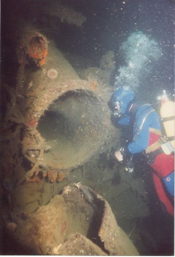 Looking into a mass of iron pipes.