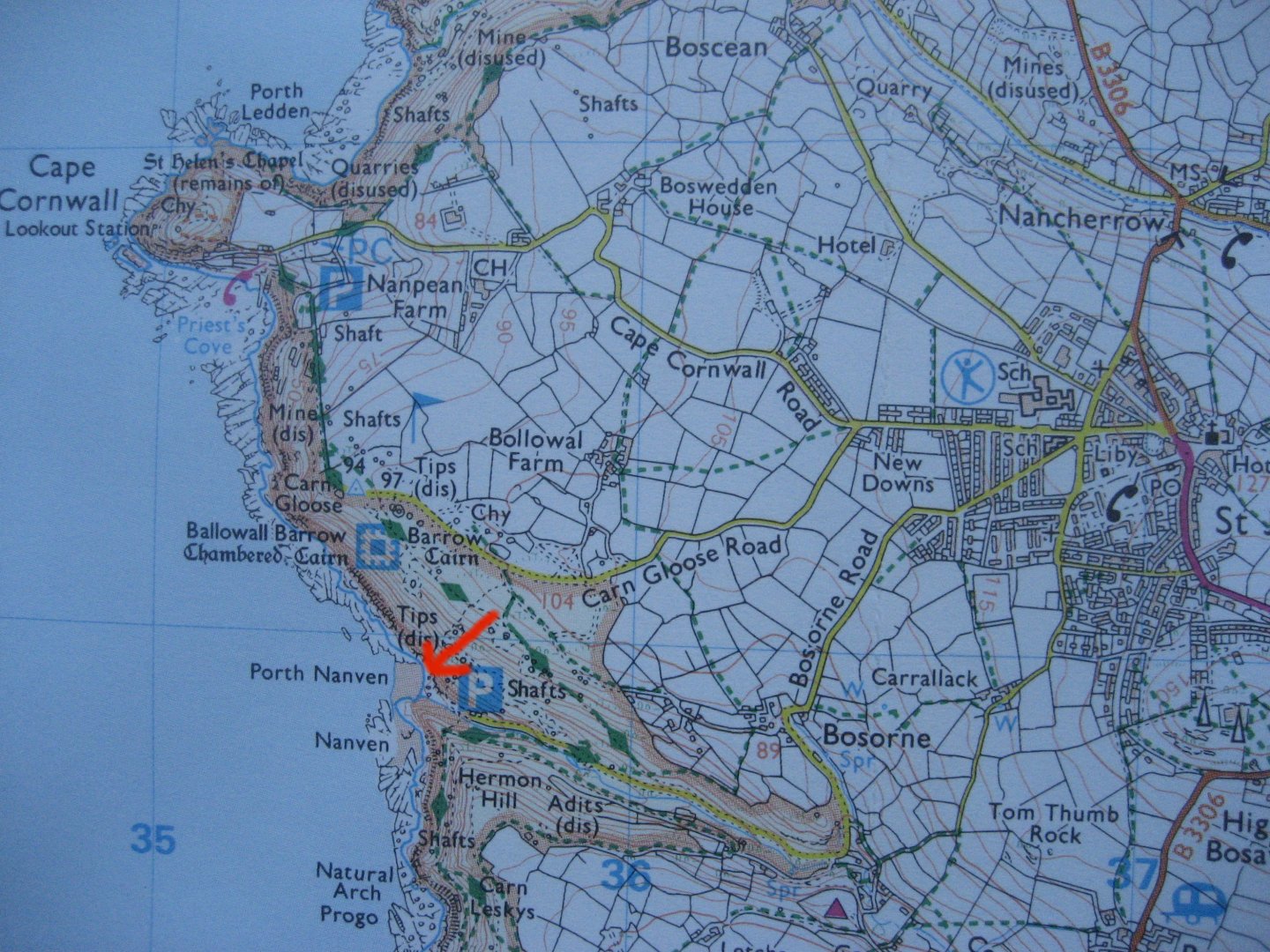 Location of Porth Nanven and Cape Cornwall.