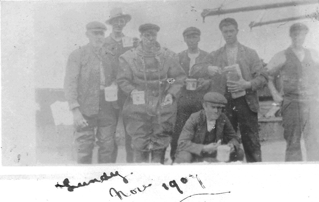 I am very grateful to Dave Snook, for the photo's below, of the salvors on the wreck of Hms Montagu.