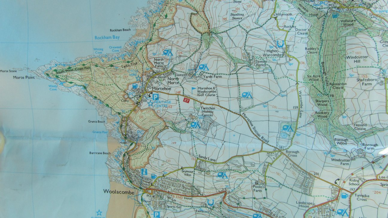 Map showing Morte Point, Rockham Bay and Barracane Beach.