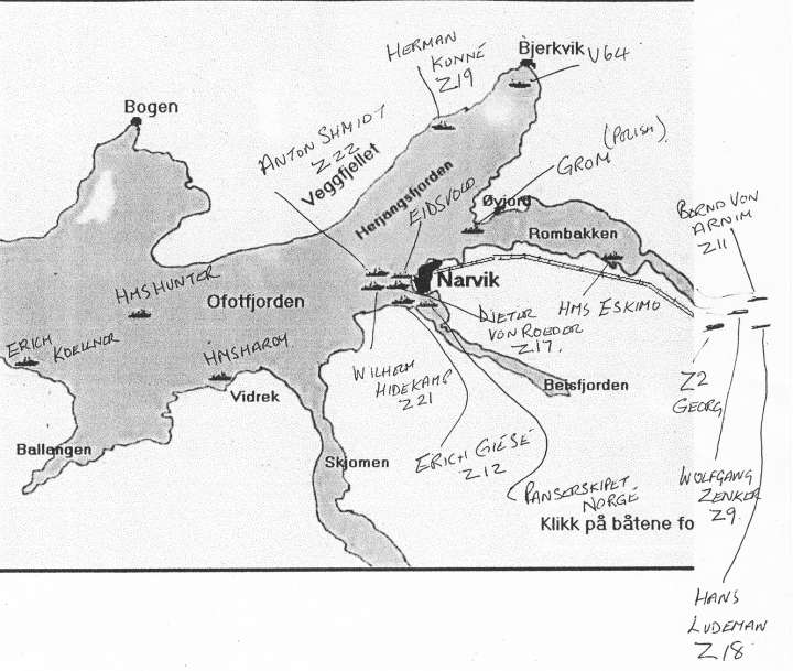 Map showing many of the wrecks in the Fjords.