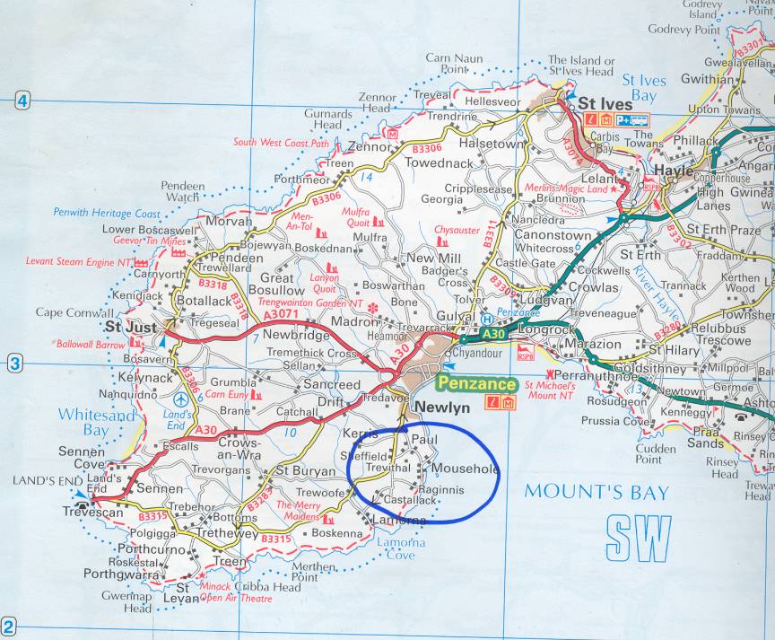 Map showing Mousehole and Paul.