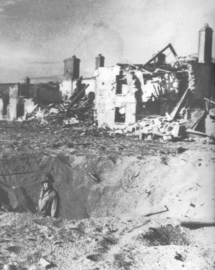 Damage caused by offshore bombardment.