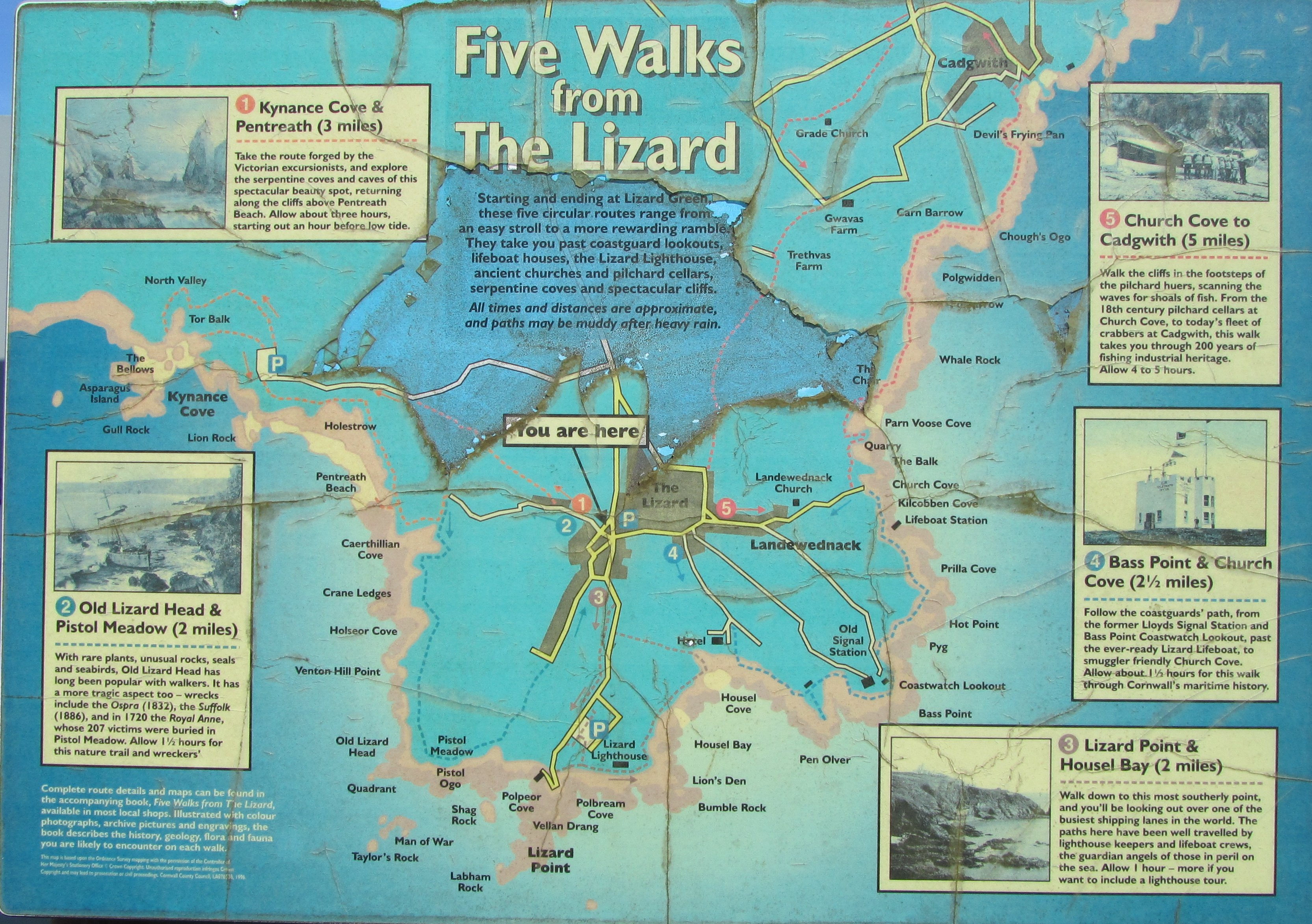 Some of the walks around the Lizard, including Church Cove.