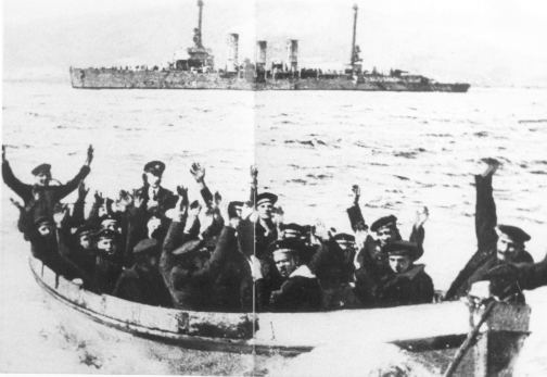 Sailors from the S.S. Nurenburg surrendering to the British.